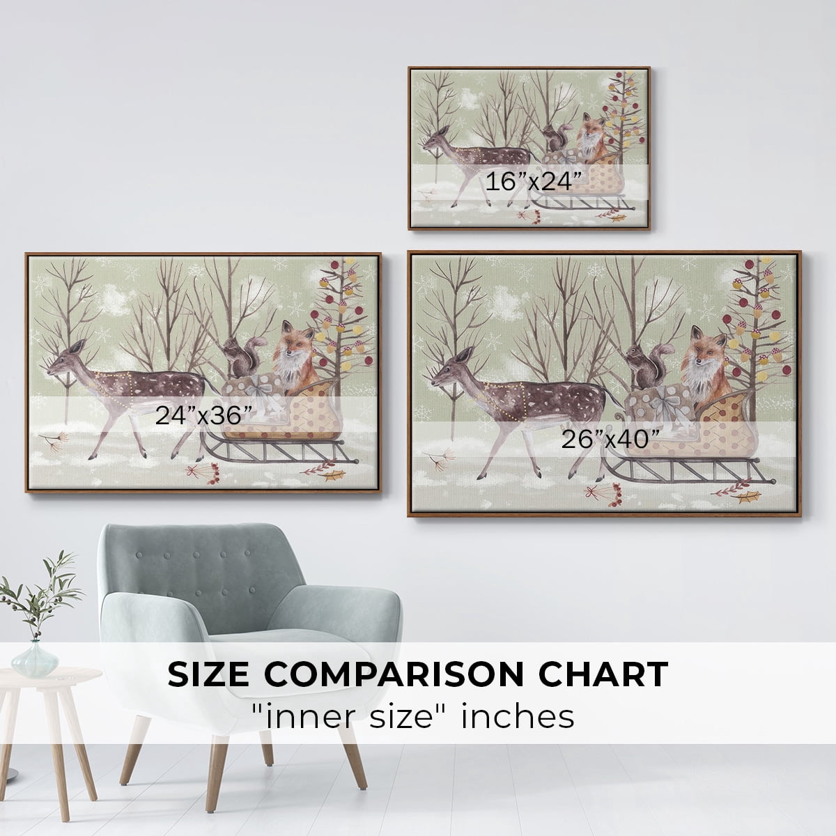Christmas Time Collection A - Framed Gallery Wrapped Holiday Canvas - 25 x 37 - Rosewood Frame