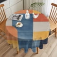 thumbnail image 3 of Abstract Stitching Round Tablecloth 54 inches White Orange Blue Fluid Wash Art Waterproof Oil-Proof Table Cloth Round Table Cover for Holiday Party Picnic Dinner Decor Indoor and Outdoor Use, 3 of 9