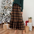 thumbnail image 2 of Wutalume Women's Plaid Print Ruffled Casual Long Skirt, Loose Fit Tiered Maxi Skirt with Pleated Detail, Bohemian Style for Everyday,Brown L, 2 of 6