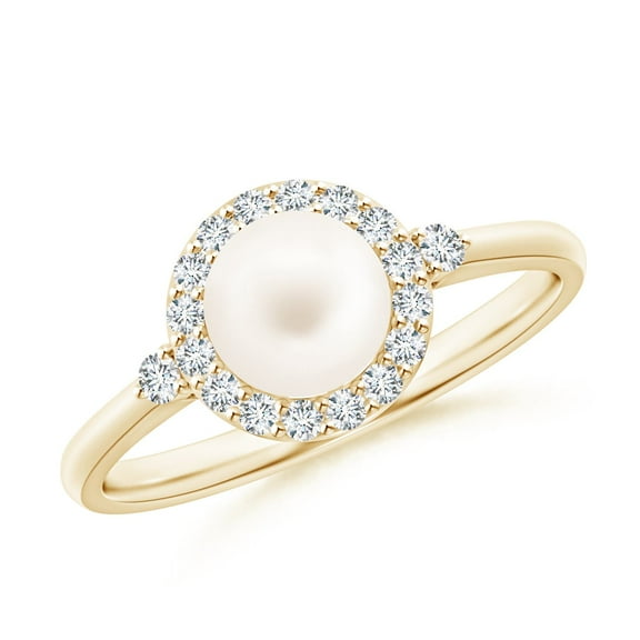 ANGARA Freshwater Cultured Pearl Halo Engagement Ring in 14K Yellow Gold for Women | June Birthstone, Birthday, Anniversary, Jewelry Gift for Women | Pearl Ring