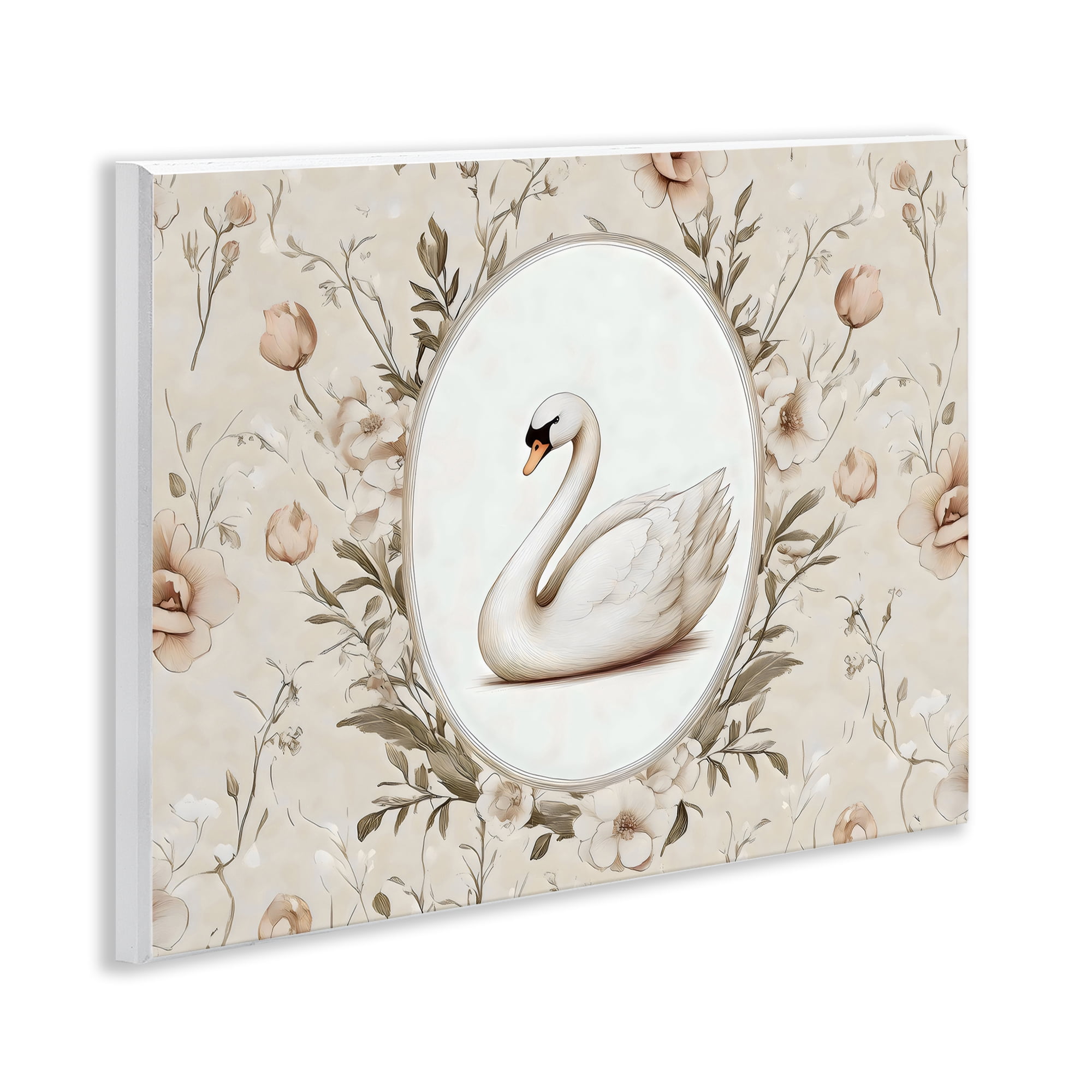 Stupell Industries Swan Vignette in Floral Border Wall Plaque Art, design by Arlington Prints