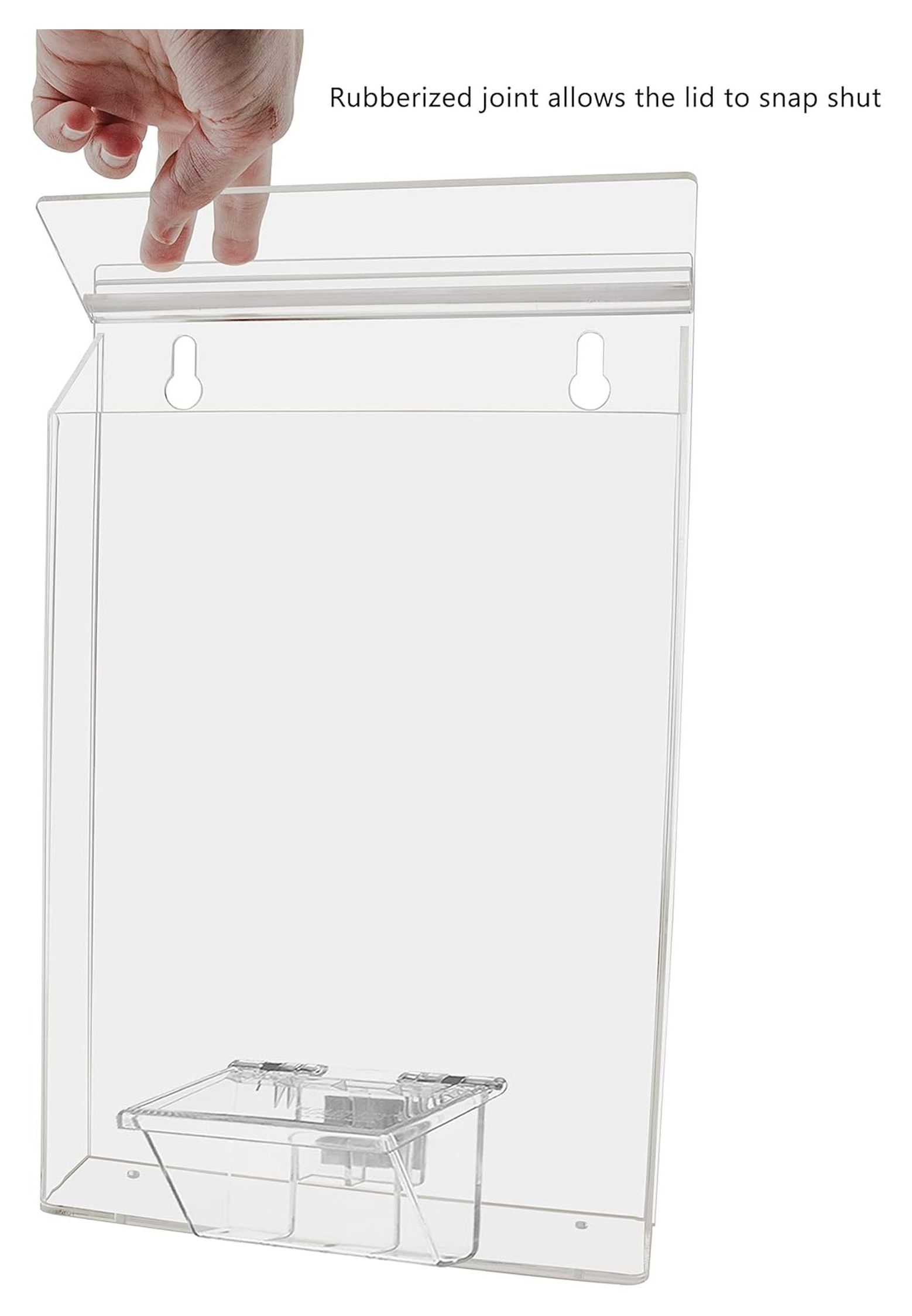 Outdoor Brochure Holder Holds 8.5" x 11" Flyer Advertisements and 3.5" x 2" Business Cards Clear Acrylic Wall Mount Box with Lid Includes Adhesive Strips and Take One Sticker