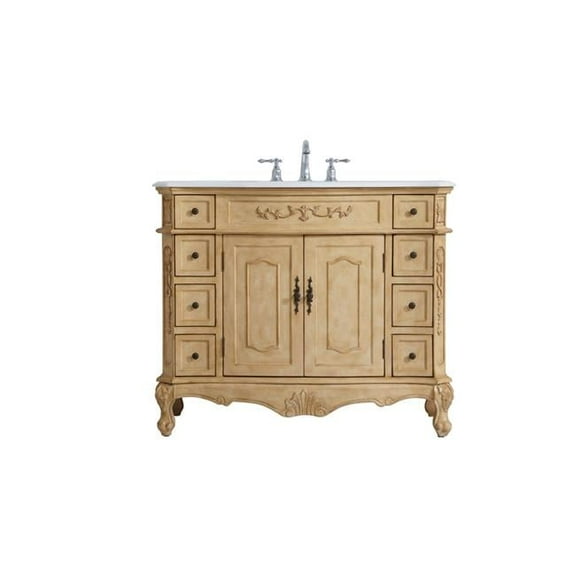 42 in. Single Bathroom Vanity with Ivory White Engineered Marble, Light Antique Beige