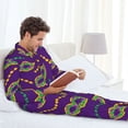 thumbnail image 6 of Honeii Carnival Masks and Beads Pattern Mens Pajamas Set,2pcs Men's Lounge Long Sleeve Sleep Shirt and Pajama Bottoms Sleepwear Set,Mens Pjs Sets-Large, 6 of 7