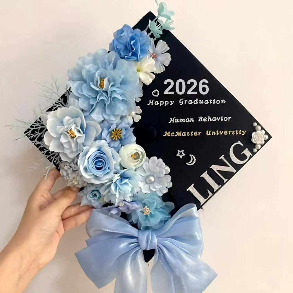 DIY Graduation Decorations Accessory Kit,Include 3D Artificial Flowers,Butterfly & Alphabet Letter Stickers,Pearl Stickers,Bowknot for DIY Hat Grad Topper Graduation Party Supplies