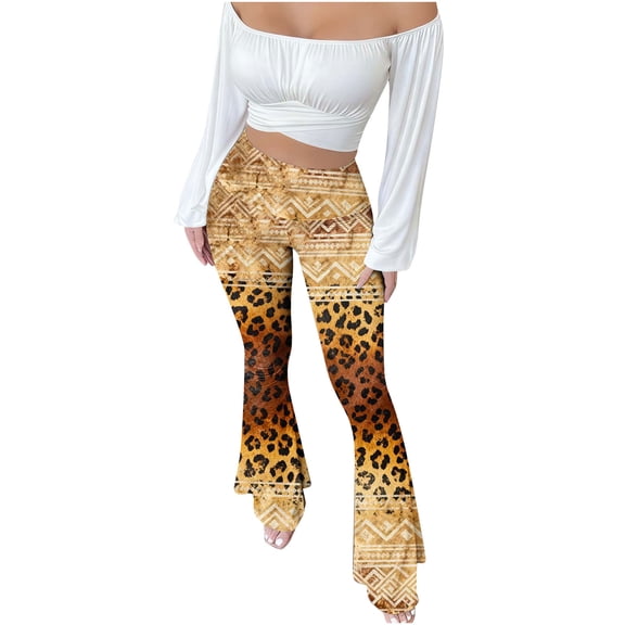 Cavosen Hiking Pants Women High Waist Flare Leg Trousers Leopard Print Regular Elastic Waist Sweatpants Winter Pants