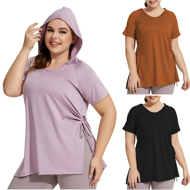Sudaderas de otoño,Camisetas de entrenamiento con capucha de talla grande, camisetas de manga corta con protección solar, poliéster, conjuntos casuales de verano para mujer, sopatenor