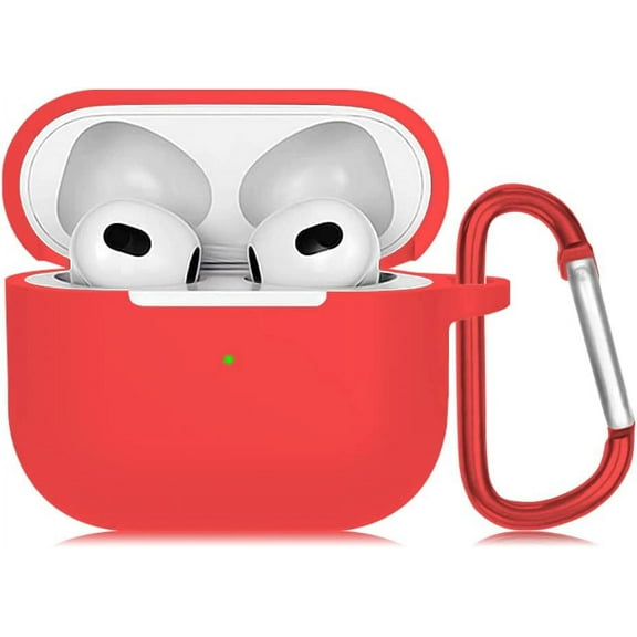 Case Compatible with AirPods 3rd Generation Case Cover, Accessories Compatible with AirPods 3 Gen 2021 Protective Silicone Case with Keychain (Red)