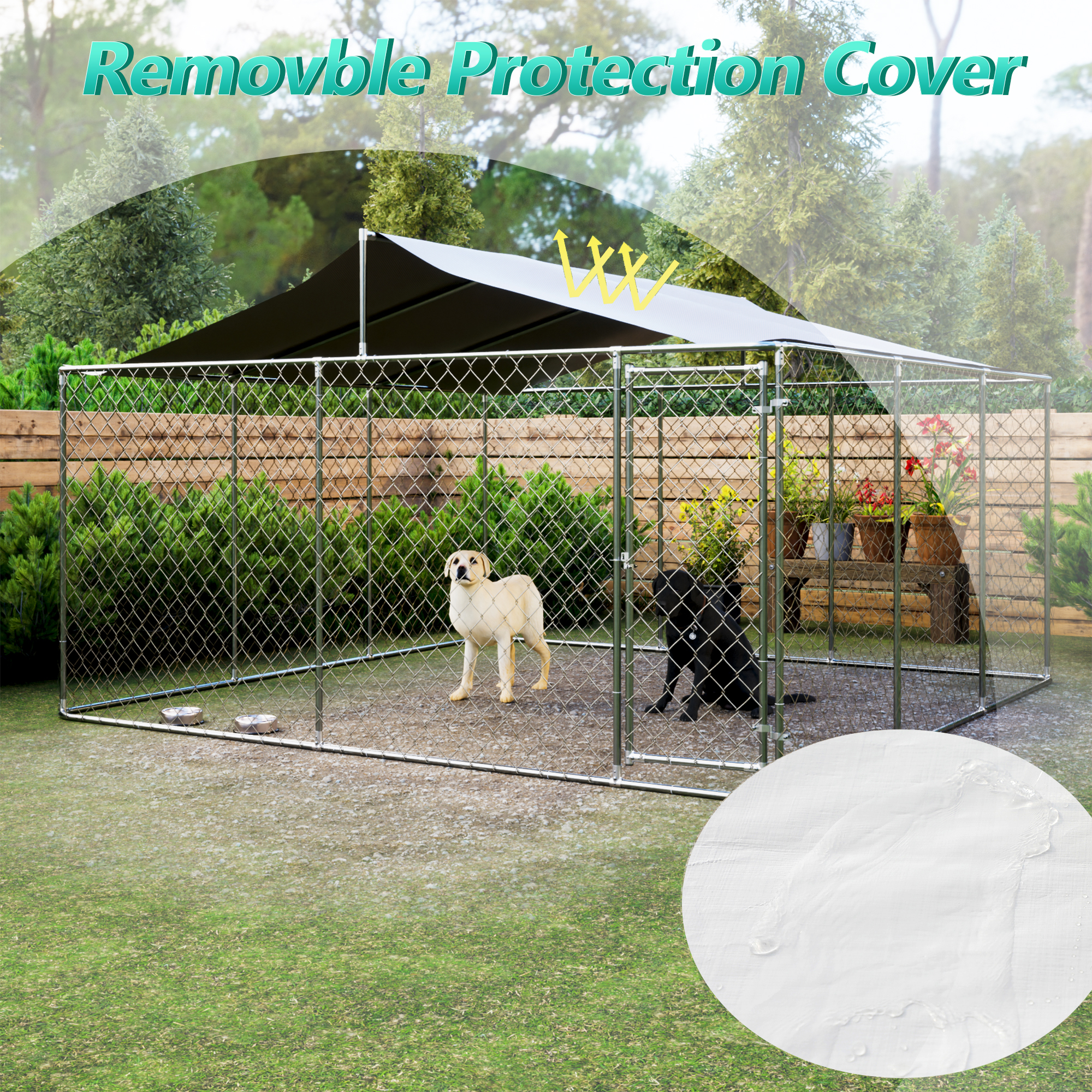 Wiilayok 15 x 15ft Outdoor Dog Kennel Heavy Large Outdoor Dog Playpen with Secure Lock Sturdy Galvanized Metal Frame with Waterproof Roof Cover(14.8‘L x 14.8’W x 5.8‘/7.6‘H)