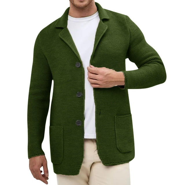 WRKEKC Sweaters for Men Solid Color Fall Winter Knit Cardigan Single-Button Long Sleeve Warm Cardigan Sweater for Men Daily Office Wear