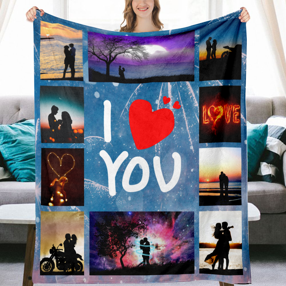 Customized Valentine's Day Blanket "I love you"Print Flannel Blanket