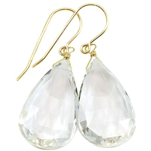 14k Gold Filled Crystal Clear Quartz Earrings Large Long Faceted Teardrop Briolette Drops Designed for Adult Women