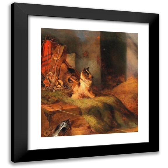 Johann Matthias Ranftl 12x14 Black Modern Framed Museum Art Print Titled - Dog in the Tack Room