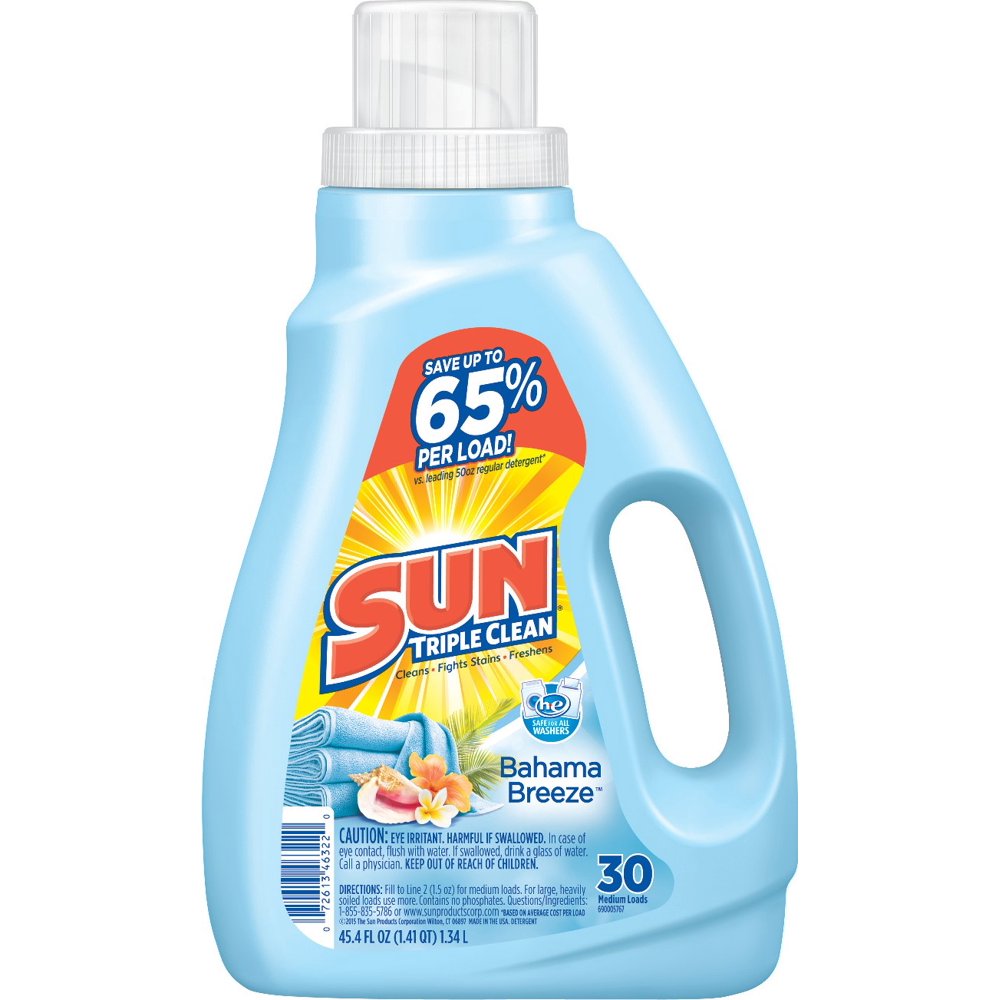 Sun Triple Clean Laundry Detergent, Bahama Breeze, 30 Loads Walmart