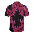 thumbnail image 5 of GrmtClth Men’s Full Print Collar Camp Shirt Short Sleeve Halloween Party Ghost Bat Pumpkin Split Scene Light Vacation Blouse Purple 2XL, 5 of 5