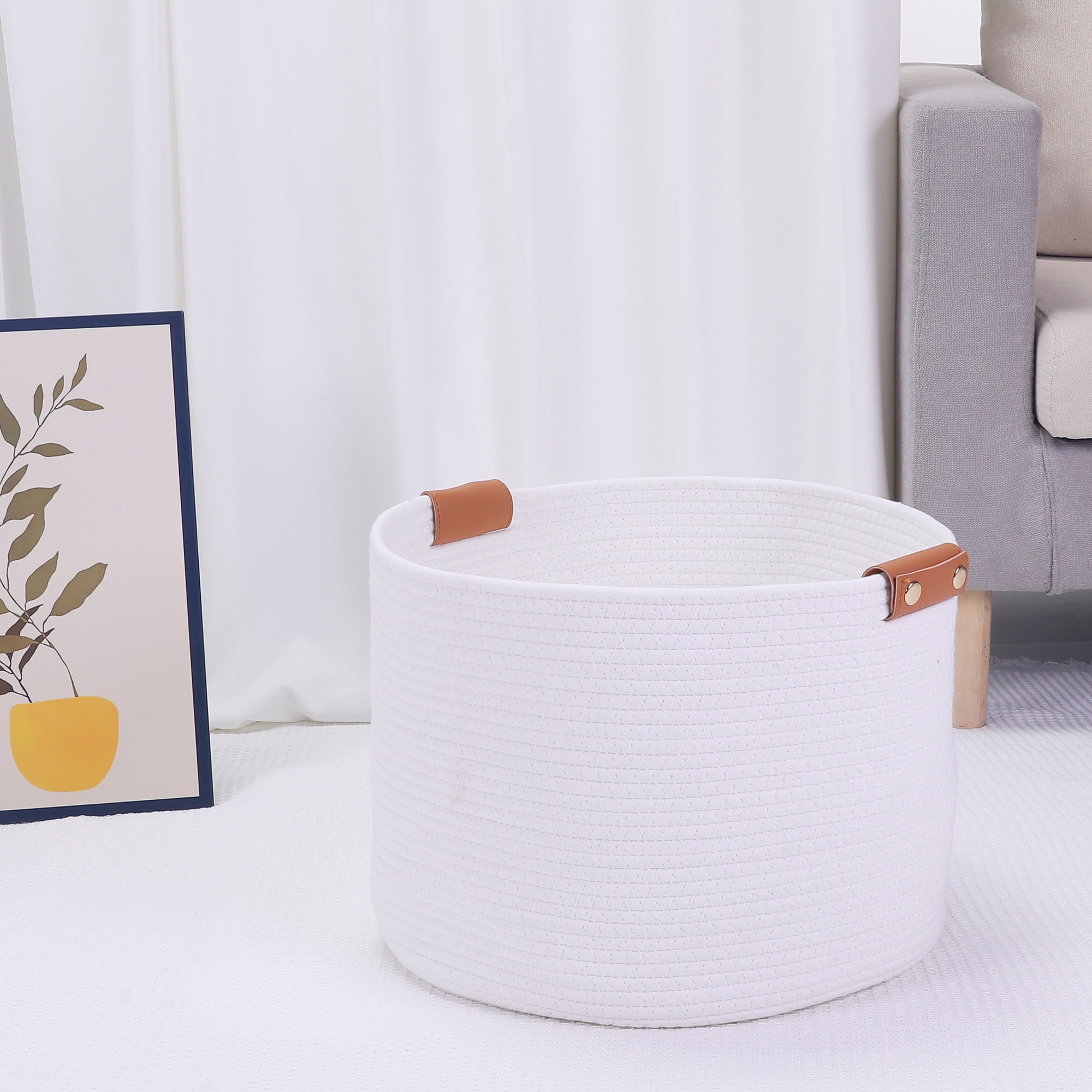 Unique Bargains 1 PC Woven Storage Basket Shelf Closet Storage Bin for Home Decor White L