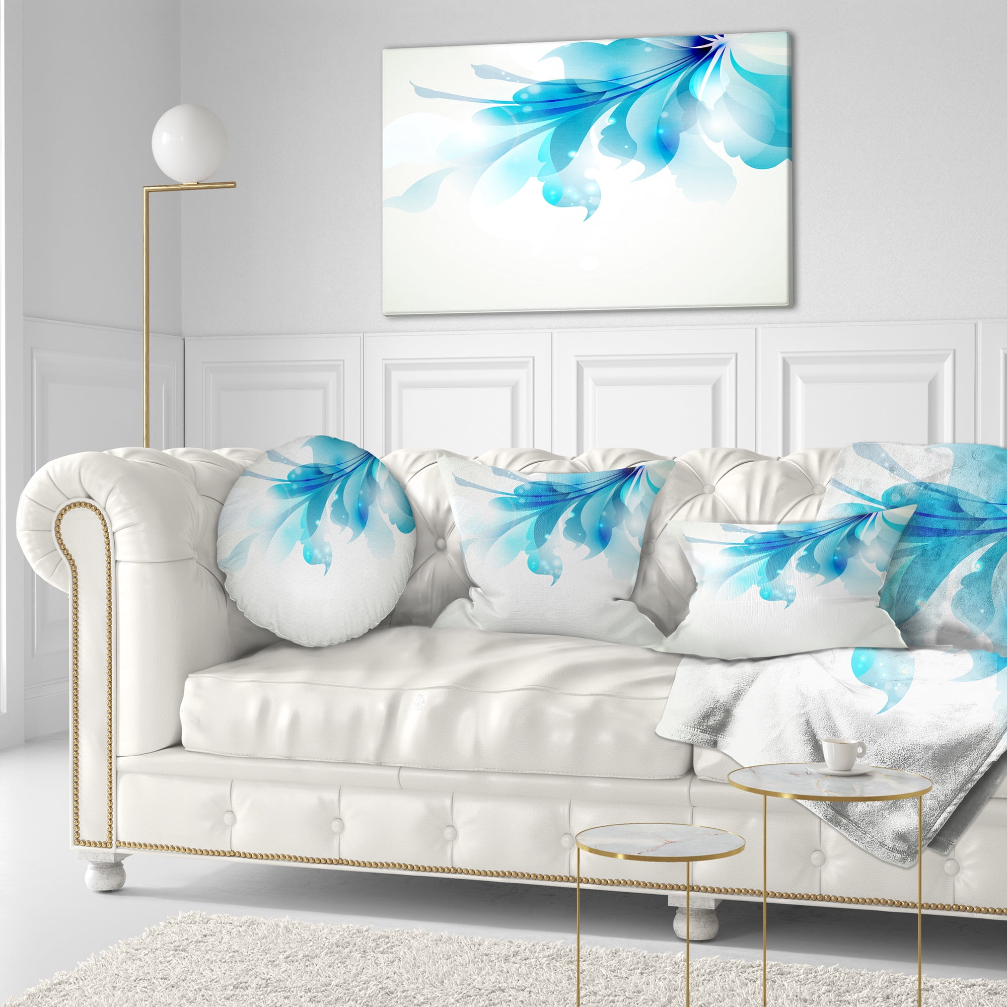 Designart Tender Blue Abstract Flowers - Floral Throw Pillow - 12x20