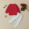 thumbnail image 4 of Linfrsh Toddler Baby Girl Clothes 1T 2T 3T 4T 5T Fall Winter Outfits Letters Prints Long Sleeve Sweatshirt + Pants Sets Red,18-24 Months, 4 of 7