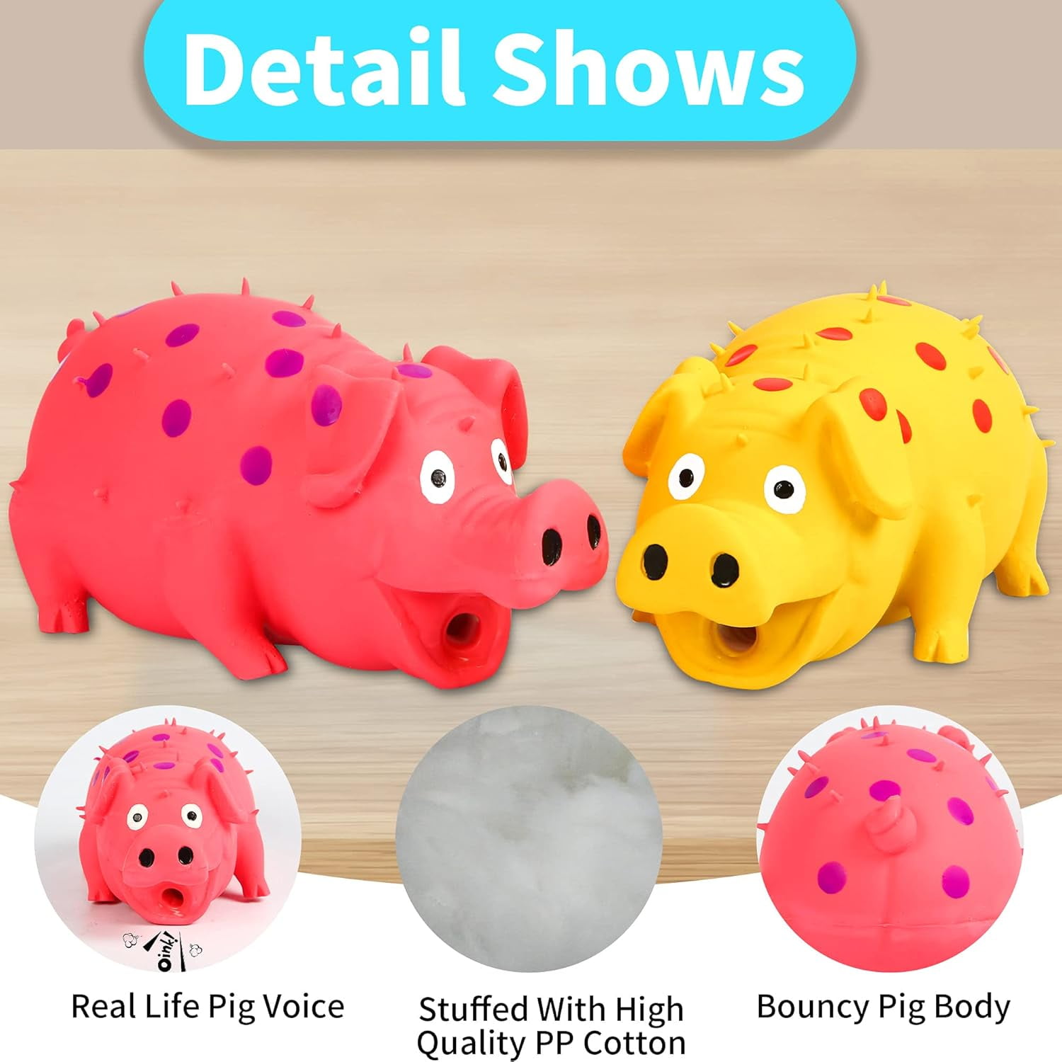 BTEPSGA Squeaky Pig Dog Toys, 2 Pack Grunting Pig Dog Toy That Oinks Grunts, Durable Rubber Pig Squeaker Dog Puppy Chew Toys, Latex Interactive Squeak Funny Cute Dog Toy