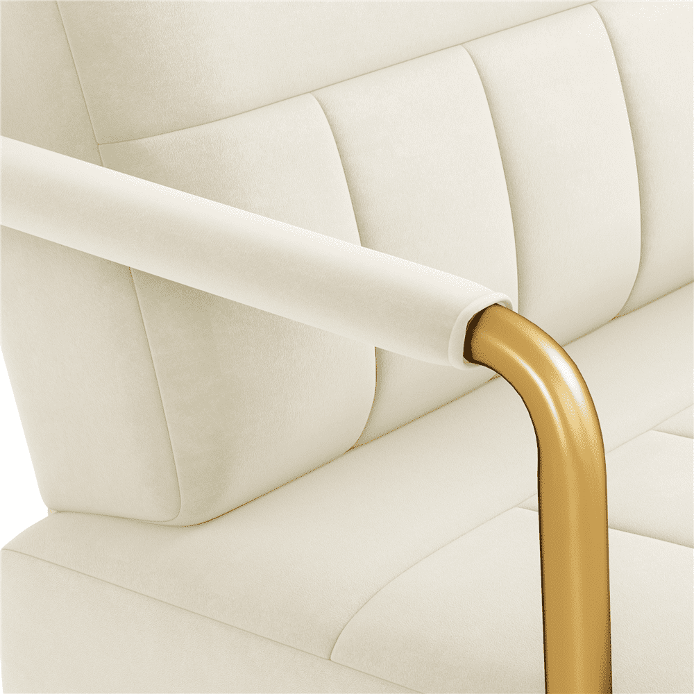 Renwick Velvet Upholstered Accent Armchair with Gold Metal Frame, Beige
