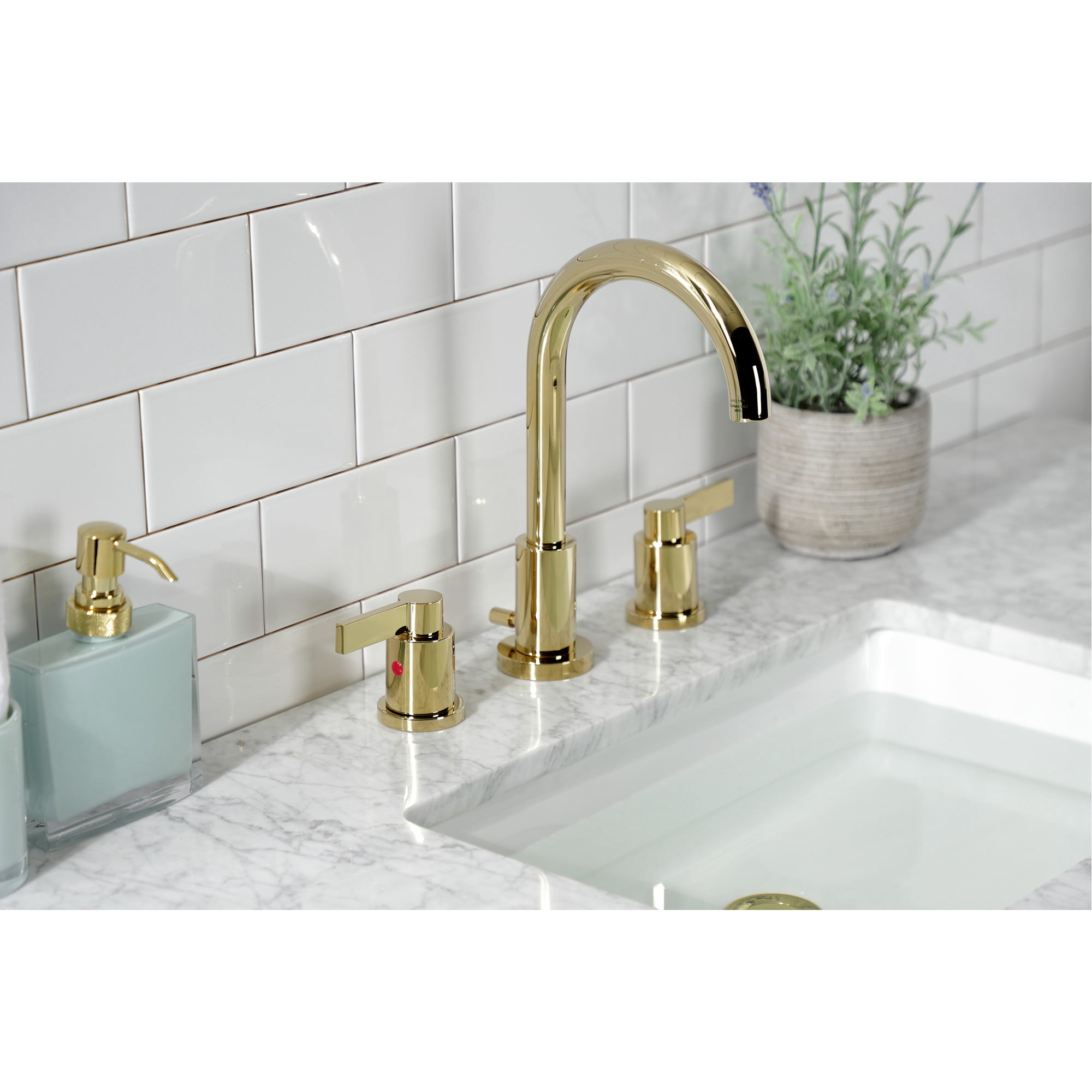 Kingston Brass FSC8922NDL NuvoFusion Widespread Bathroom Faucet with Brass Pop-Up, Polished Brass
