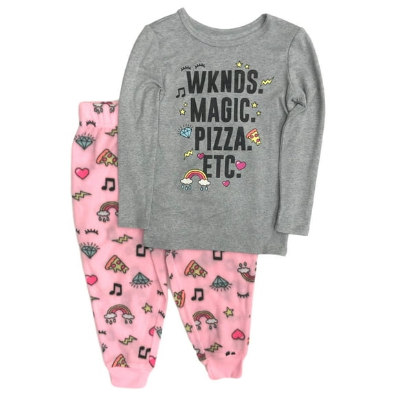 Girls Wknds Magic Pizza Pajamas Pink Fleece Sleep Pants & Gray T-Shirt Set 6