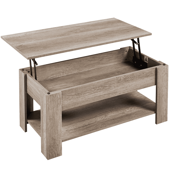 Alden Design 39 in Wood Lift Top Coffee Table with Hidden Compartment & Storage for Living Room, Gray