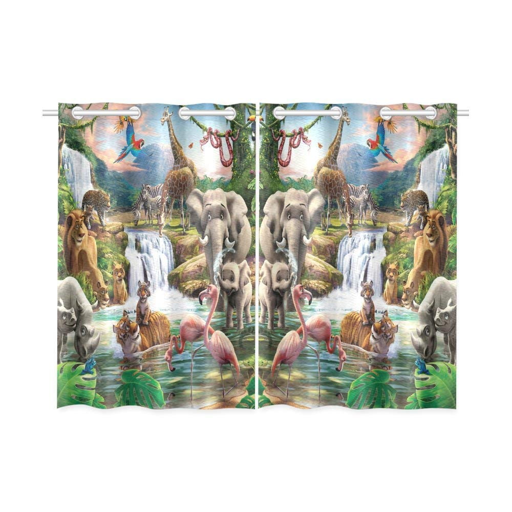 CADecor The Jungle Animals Window Curtain Window Treatments Kitchen Curtains 26x39 inches, 2 Pieces