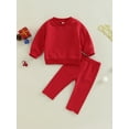 thumbnail image 3 of 2 Pieces Infant Baby Suit Set 6M 12M 18M 24M 3Y  Solid Color Round Neck Long Sleeve Pullover+ Long Casual Pants for Girls Boys, 3 of 10