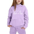 thumbnail image 5 of Conjunto de sudadera con capucha de manga larga para niños con estampado en forma de corazón y pantalones deportivos con lazo en las piernas, conjunto deportivo informal de dos piezas para niños, poli, 5 of 5