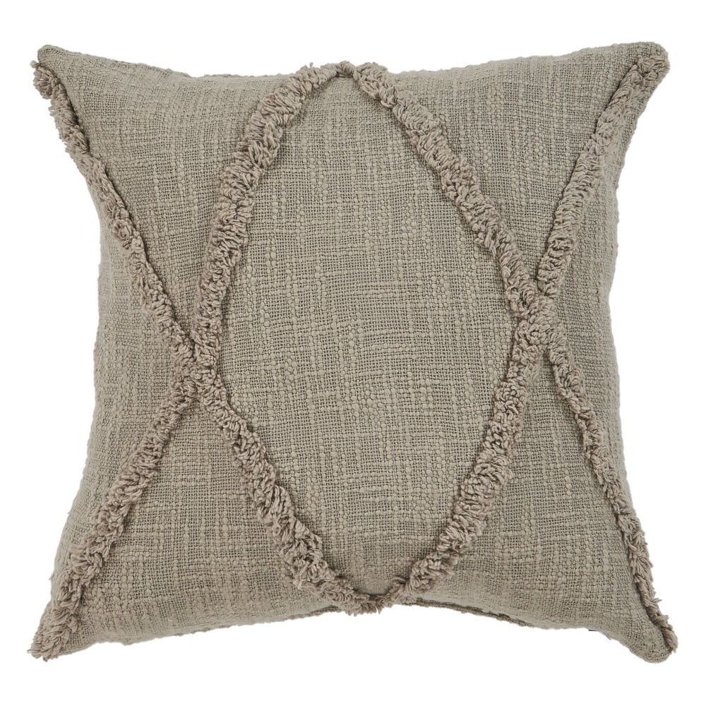 Solid Diamond Tufted Cotton Square Throw Pillow, Taupe Brown, 20
