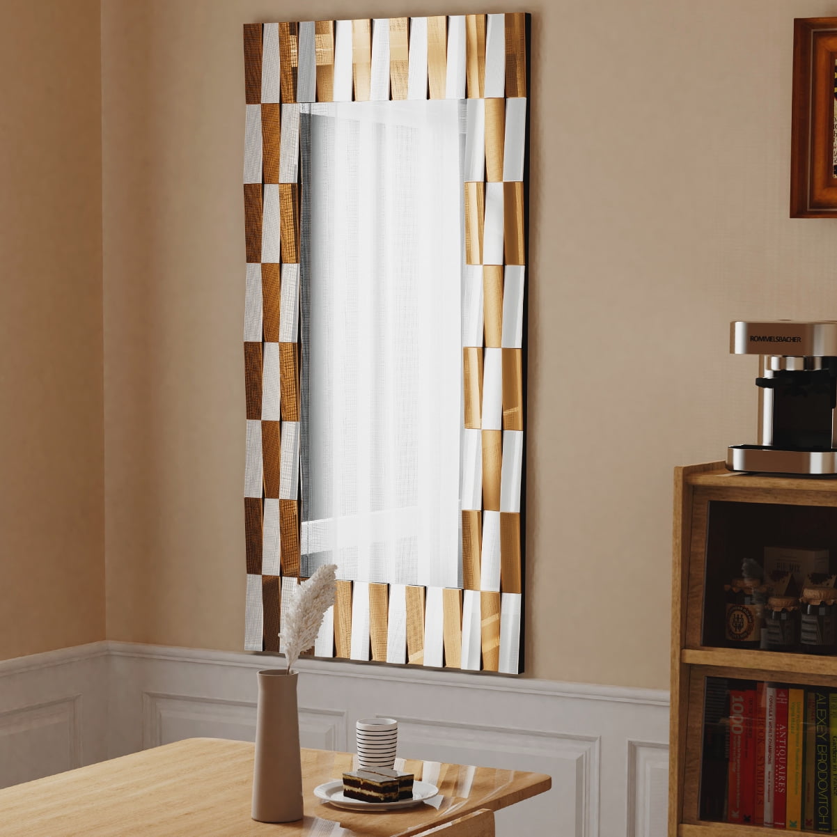 LUVODI Decorative Wall Mirror 3D Beveled Edge Art Hanging Mirror for Home Living Room 47x24in Square