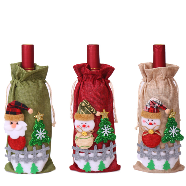 3 Piezas Tapones de Botellas de Vino de Navidad y Bolsas de Vino Tinto para Botellas de Vino Reutilizables y Bolsas de Regalo de Vino para Decoración de Mesa de Cena Familiar ER