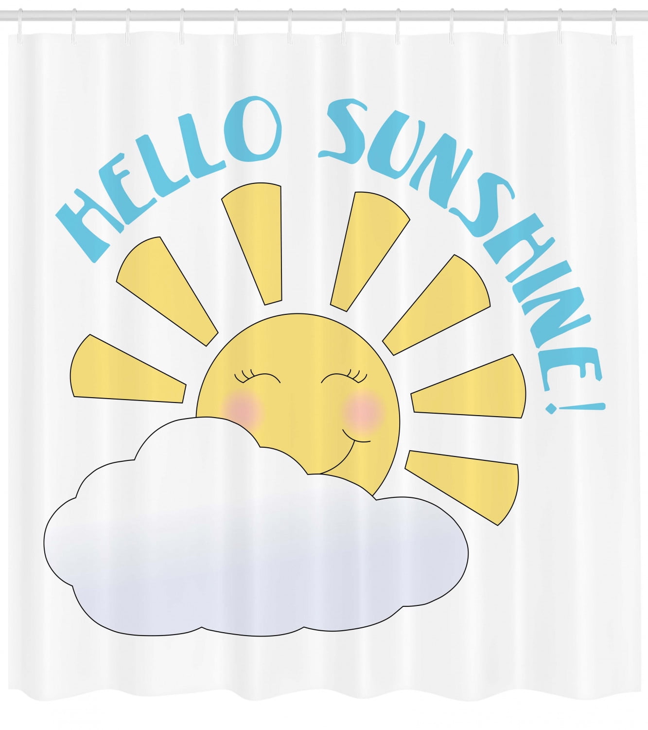 Hello Sunshine Shower Curtain, Morning Themed Rising Smiling Sun and