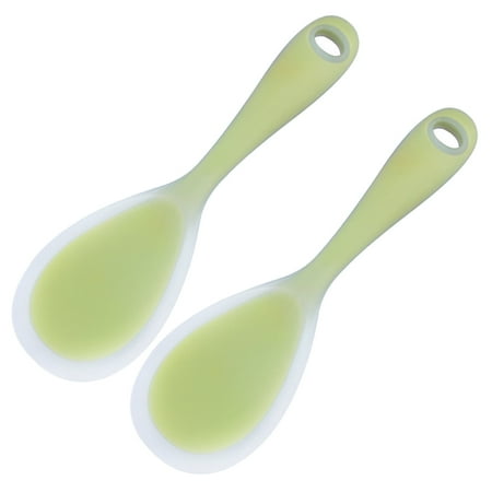 

2pcs Silicon Rice Spoon Non-stick Food Serving Scoop Kitchen Utensil Creative Flatware Tableware for Home Restaurant (Green)