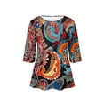 thumbnail image 3 of Wo-Fusoul T-Shirt pour Femmes, Manches 3/4 Décontractées et Amples, Col Rond, Grande Taille, Imprimé, 3 of 6