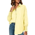 thumbnail image 5 of Tqcoqu Women's Striped Button Down Shirt,Smocked Cuff Pocket Casual Long Sleeve Blouse,Yellow Women's S-XXXL, 5 of 9
