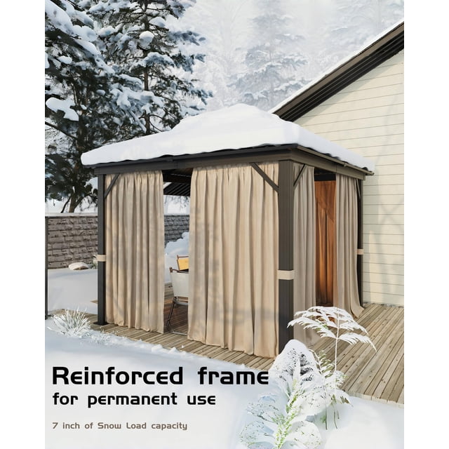 Gazebo à Toit Rigide – Toutes Saisons 10 X 10 Pi – Double Toit, Cadre en Alliage d'Aluminium – Comprend Rideaux et Moustiquaire – Pavillon Extérieur Permanent pour Patio, Jardin, Pelouse, Terrasse et Cour Arrière