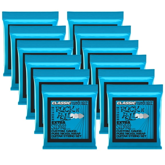 12 PACK Ernie Ball 2255 Classic Pure Nickel Extra Slinky Electric Guitar Strings 8-38