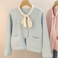 thumbnail image 4 of Suéter tipo cárdigan de punto suave con lazo, estilo retro francés, dulce y con fragancia pequeña, estilo coreano, otoño e invierno, nuevo, 4 of 5