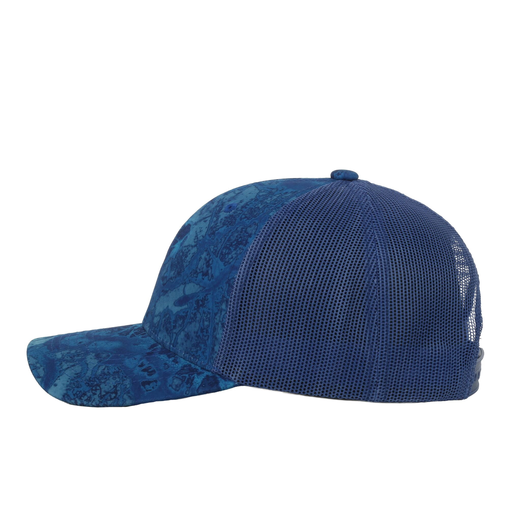 Realtree® Fishing WAV3 Blue Camo Trucker Hat – Mid Profile Mesh Back Snapback, One Size