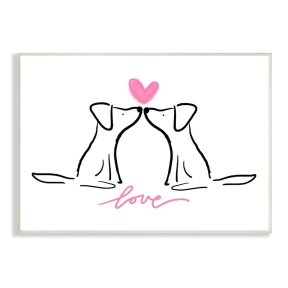 Stupell Industries Love Typography Two Dogs Kissing Line Doodle Wood Wall Art, 15 x 10, Design by Anna Whitham