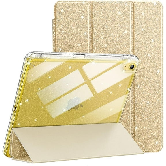 Glitter Case for iPad (A16) 11th/10th Generation (2025/2022) with Pencil Holder, Cute Sparkly Slim Cover for Kids and Girls, Shiny Clear Back Shell (Pink)