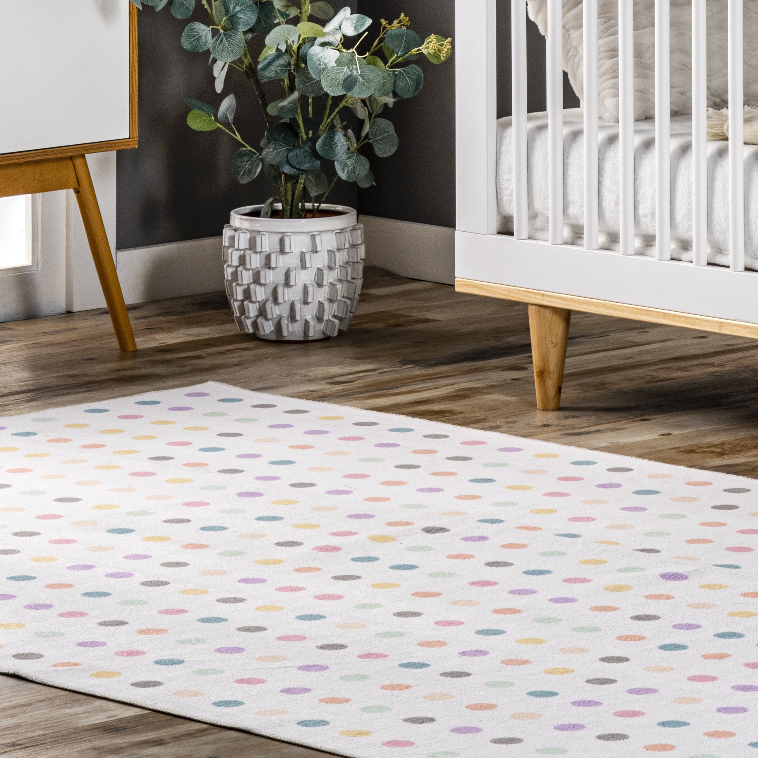 nuLOOM Larissa Machine Washable Kids Polka Dot Area Rug, 8' x 10', Ivory