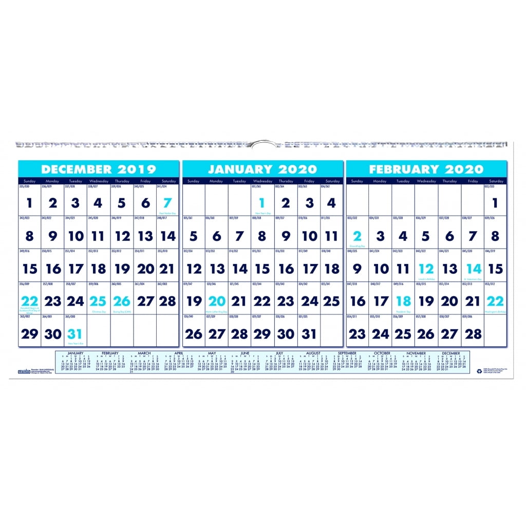 House of Doolittle Recycled Three-Month Horizontal Wall Calendar, 23 1/2 x 12, 14-Month, 2017-2019
