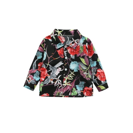 

Seyurigaoka Baby Long-sleeved Shirt with Flower Pattern Print Bohemian Style