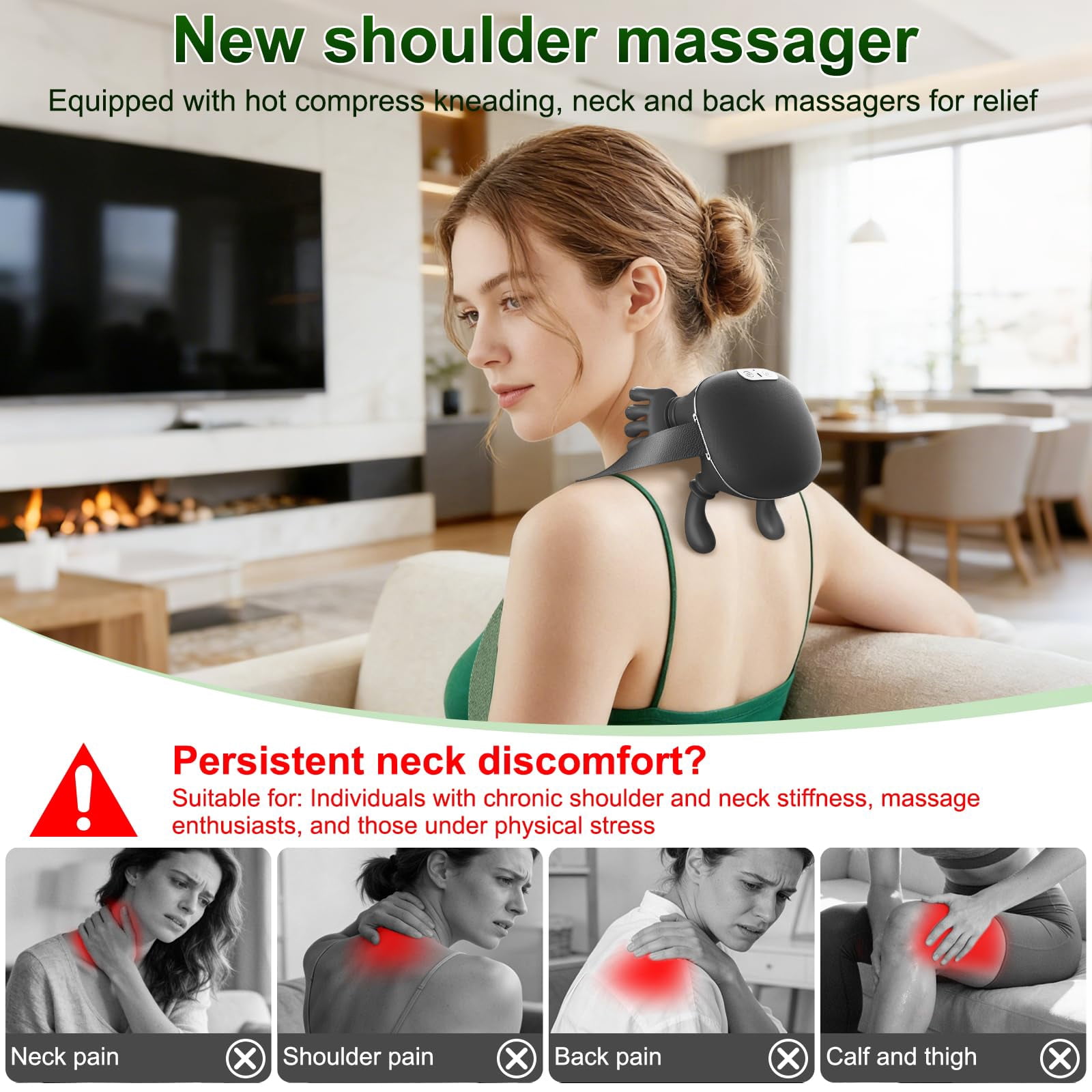 Bionic Finger Deep Tissue Neck Massager for Pain Relief – Cordless Portable Shiatsu Shoulder Massager with Heat & Compression for Home Office Car Travel