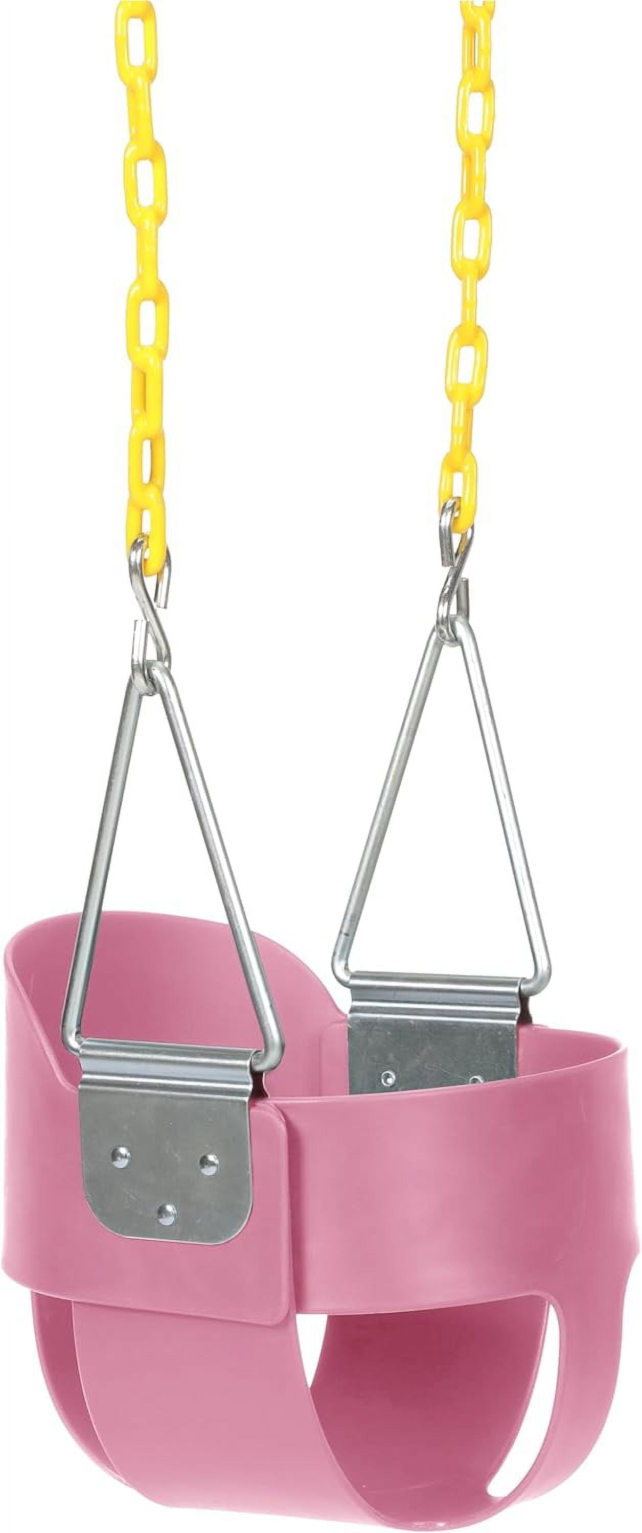 Eastern Jungle Gym Heavy-Duty High Back Full Bucket Toddler Swing Seat | Coated Swing Chains Fully Assembled | Pink Swing Set Accessory