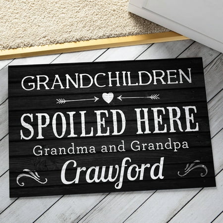 Personalized Snoopy Gifts Grandchildren Spoiled Here Black Personalized Doormat - Gift for Grandparent ()
