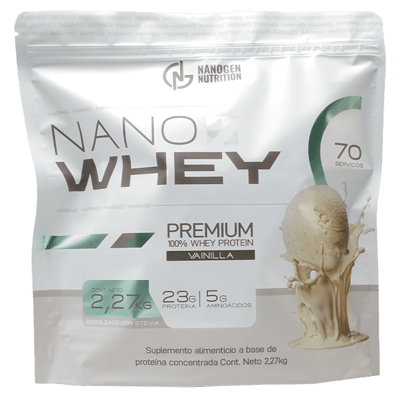 Proteína Whey Nanogen 2.27kg | 70 Servicios | 23g de Proteína | Sabor Vainilla | Endulzada con Stevia